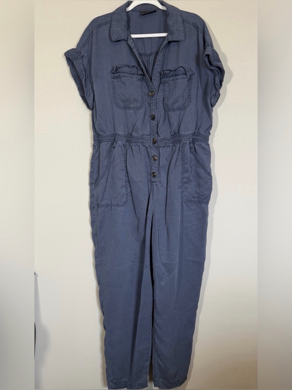 Lane Bryant Button-Front Utility Jumpsuit in Slate Blue, Size 16